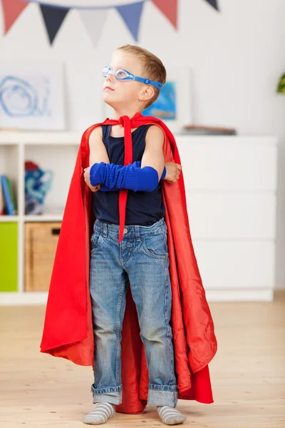 Young boy dresses up as a superhero — Stock Photo, Image