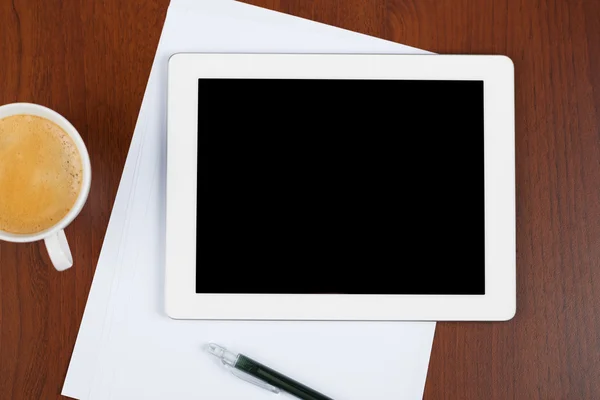 Visão superior de um tablet com um display em branco — Fotografia de Stock