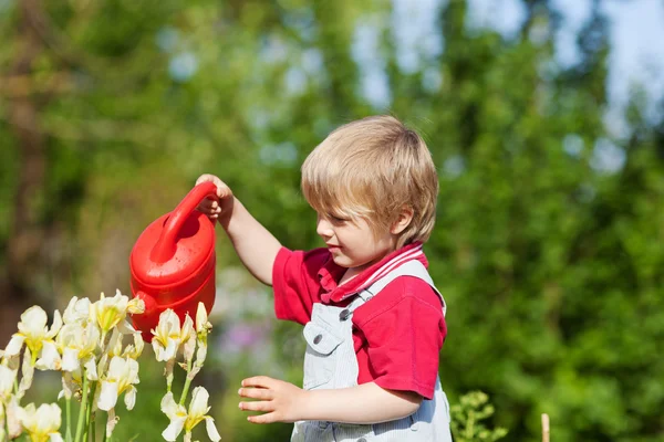 Kleiner Junge mit seiner Gießkanne — Stockfoto