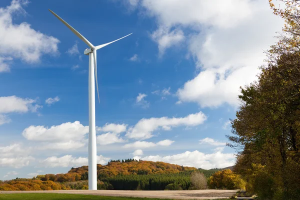 Turbina eólica e floresta de queda — Fotografia de Stock