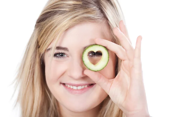 Beautiful teenage girl portraying healthy eating — Stock Photo, Image