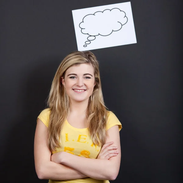 Smiling Blond Teenage Girl With Thought Bubble — Stock Photo, Image