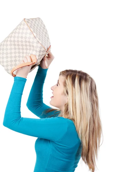 Blond Teenage Girl Looking Into Empty Handbag — Stock Photo, Image