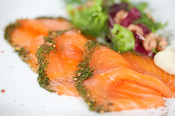 Zalm schotel gesneden — Stockfoto