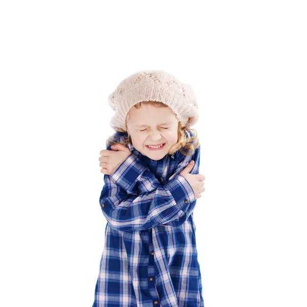 Girl Shivering Against White Background — Stock Photo, Image
