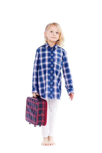 Young blond girl carrying a suitcase — Stock Photo, Image