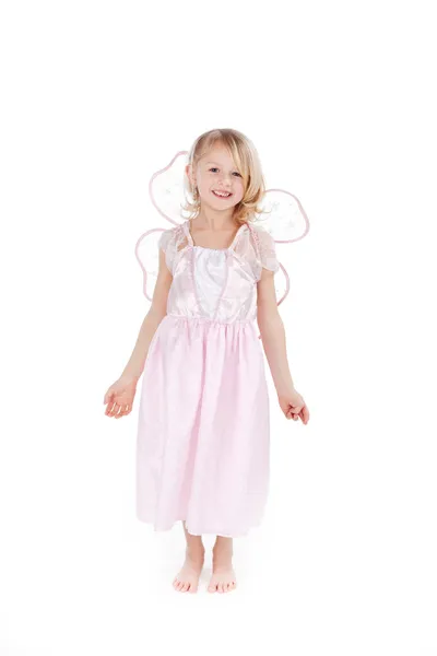 Happy Girl In Fairy Costume Against White Background — Stock Photo, Image