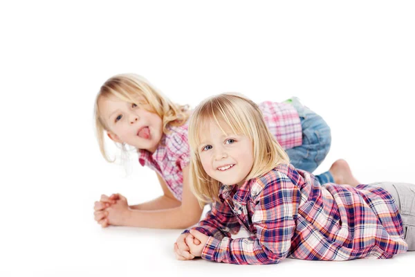 Funny Girls Lying On Floor — Stock Photo, Image