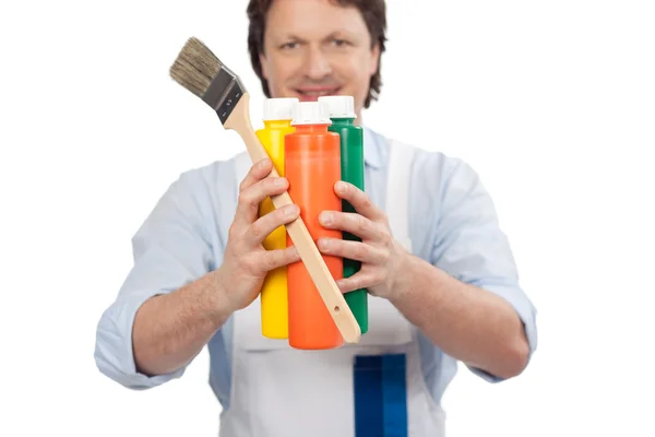 Painter with colourful paints — Stock Photo, Image
