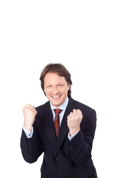 Successful businessman balling his fists — Stock Photo, Image