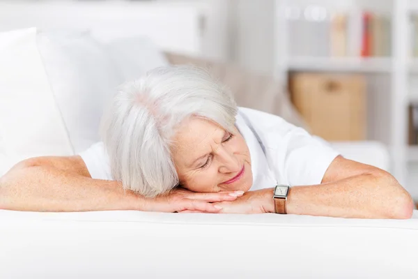 Senior Woman Sleeping On Sofa — Stock Photo, Image