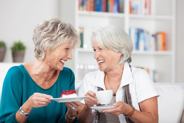 Two elderly ladies enjoy a cup of tea — Stock Photo, Image