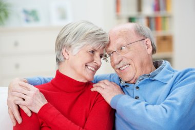 Loving senior couple sharing a joke clipart