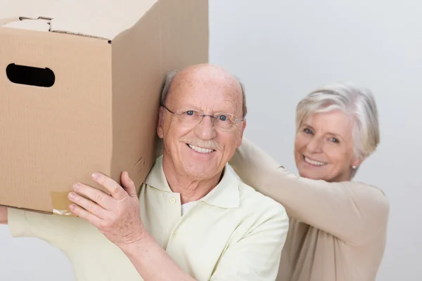 Glückliches Seniorenpaar arbeitet als Team — Stockfoto