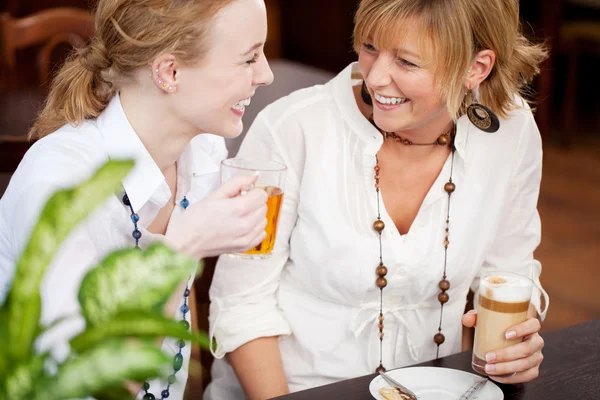 Two women laughing in restaurant