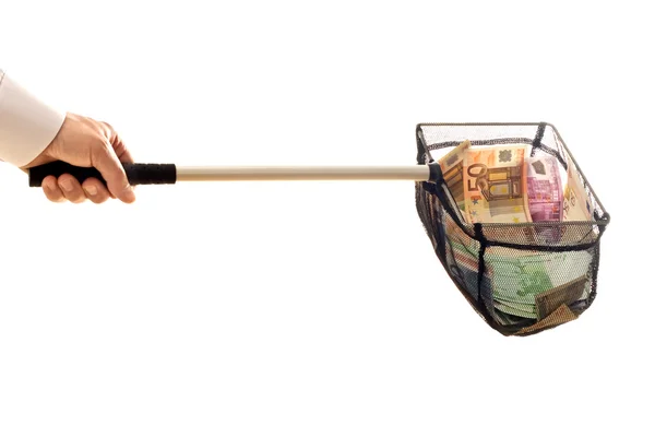 Businessman with net and money — Stock Photo, Image