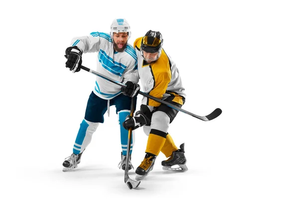 Hockey Concept Two Professional Hockey Players Riding Ice Fight Puck — Stock Photo, Image