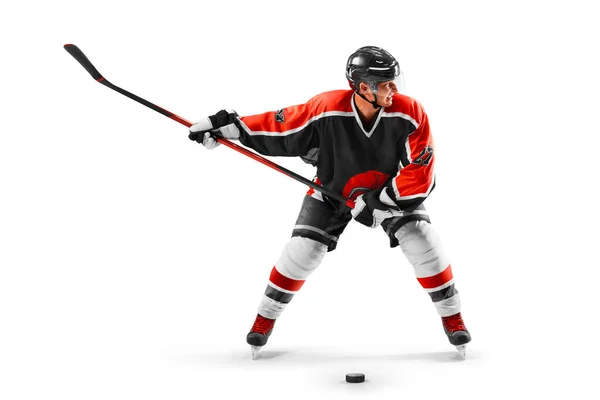 Хокей Спортивні Емоції Професійний Хокеїст Гойдається Паличці Перед Вирішальним Ударом — стокове фото