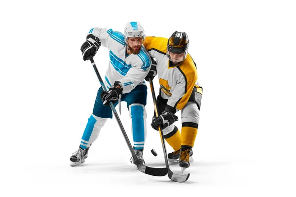 Two Professional Hockey Players Riding Ice Hockey Concept Fight Puck — Stock Photo, Image