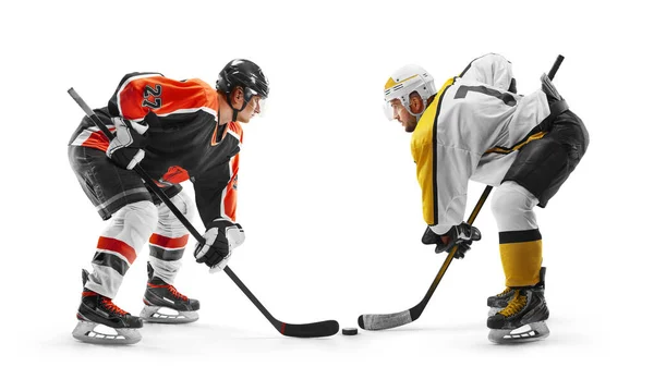 Two Professional Hockey Players Start Game Fight Puck Sports Emotions — Stock Photo, Image