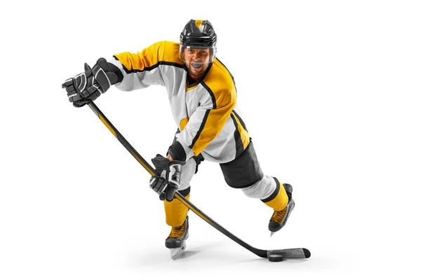 Athlete Action Professional Hockey Player Helmet Gloves White Background Sports Stock Fotó