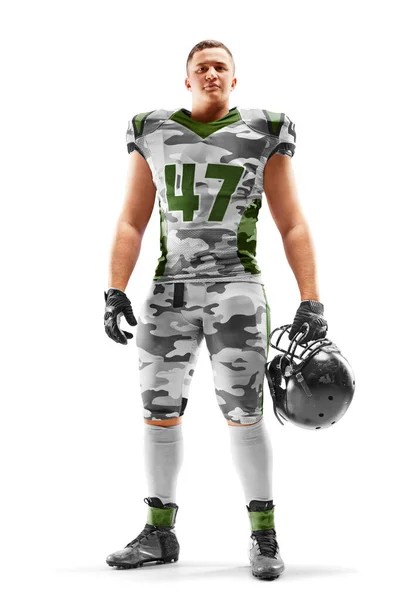 American Football Player Standing Helmet Isolated White Background Sport Strong — Stock Fotó