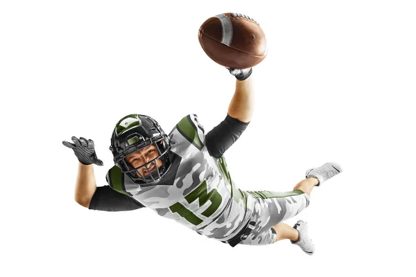 American Football Player Jump Flight Professional Athlete Game Playing Action — Stock fotografie