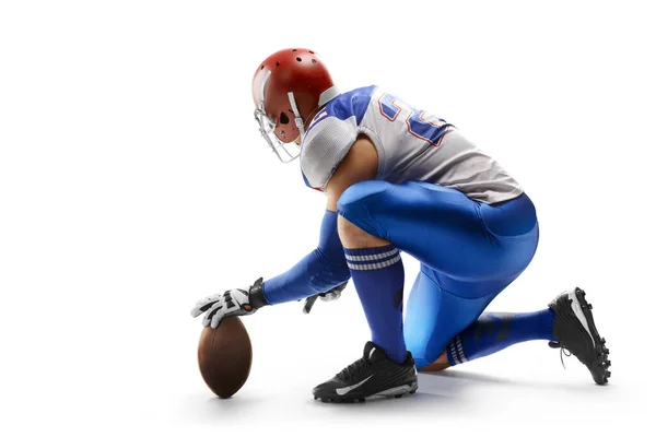 American Football Holder Placing Ball Isolated White Background Sport Strong — Stock fotografie