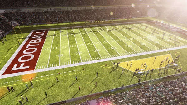 Stadium American Football Daytime Stadium Full Fans Flags Deep Shadows — Stok fotoğraf