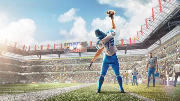 Joy Football American Football Player Celebrating Victory Professional Sports Stadium — Stok fotoğraf