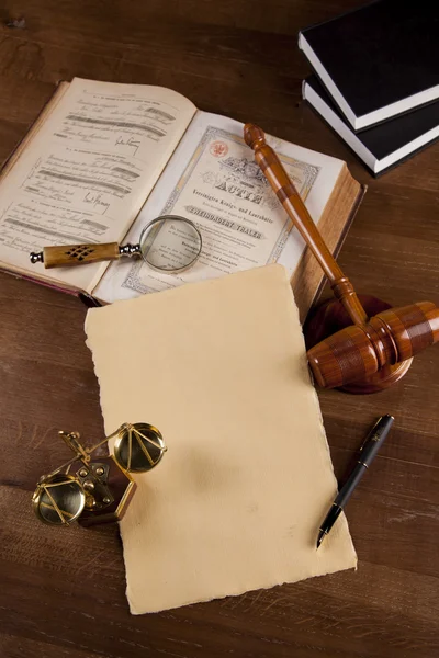 Law theme, mallet of judge, wooden gavel — Stock Photo, Image