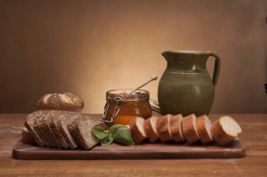 rulo, ekmek ve un ahşap tablo