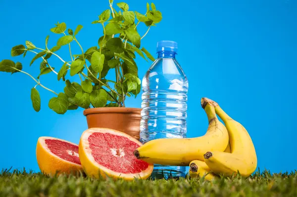 Fitness tema med frukt och grönsaker — Stockfoto