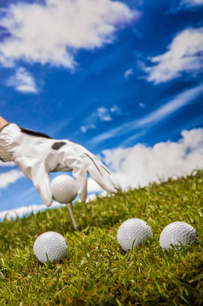 Green field with golf equipment