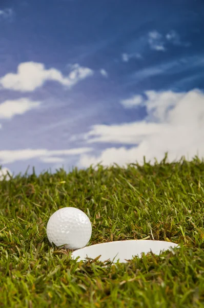 Sunny golf field with golf stuff — Stock Photo, Image