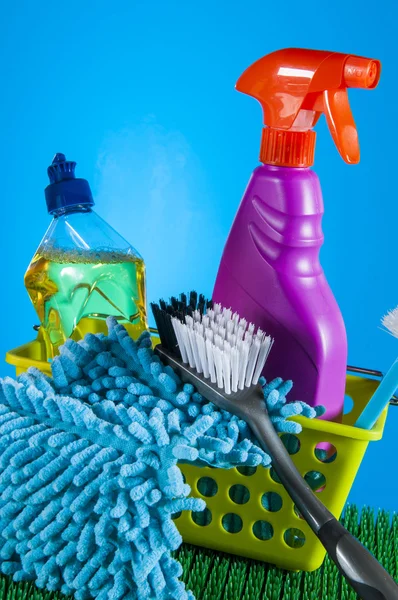 Cleaning equipment on light background — Stock Photo, Image