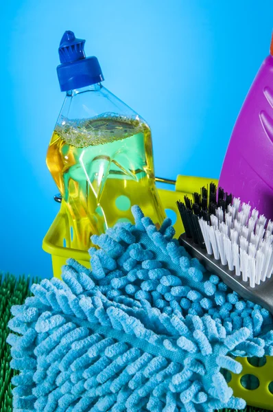 Cleaning equipment on light background — Stock Photo, Image