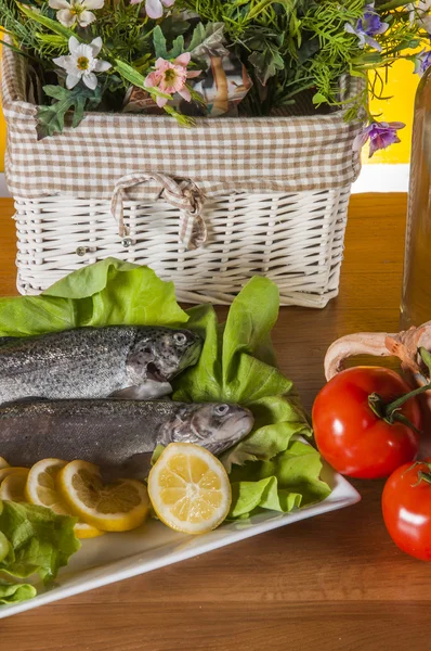 Mediterranean composition with row fish — Stock Photo, Image