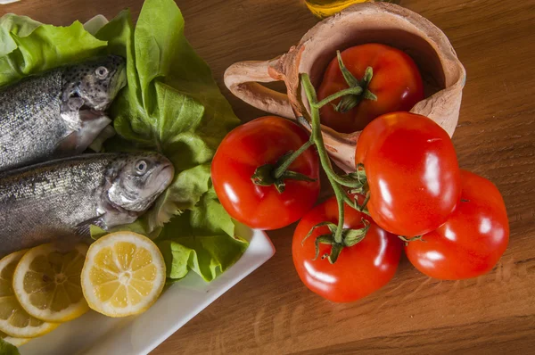 Mediterranean composition with row fish — Stock Photo, Image