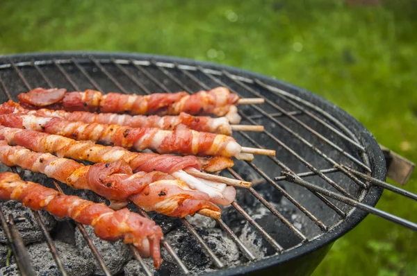 Verzadigde, decoratieve grillen thema met groene achtergrond — Stockfoto