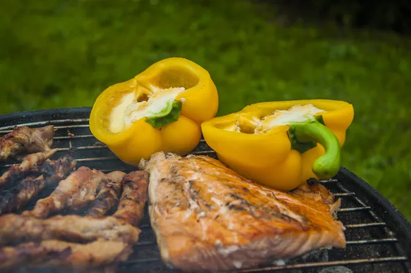 Comida grelhada preparada no jardim — Fotografia de Stock