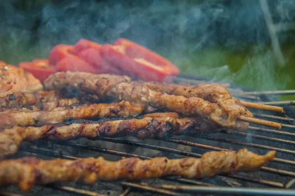 Comida a la parrilla preparada en jardín —  Fotos de Stock