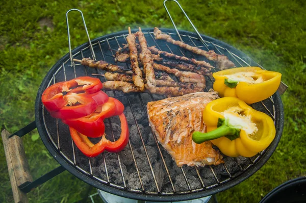 Comida grelhada preparada no jardim — Fotografia de Stock