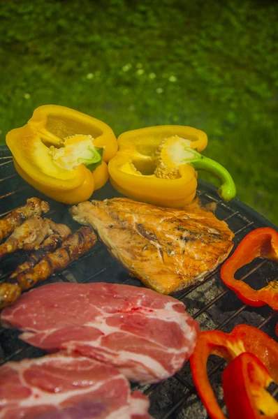 Grilovaná jídla připravená v zahradě — Stock fotografie
