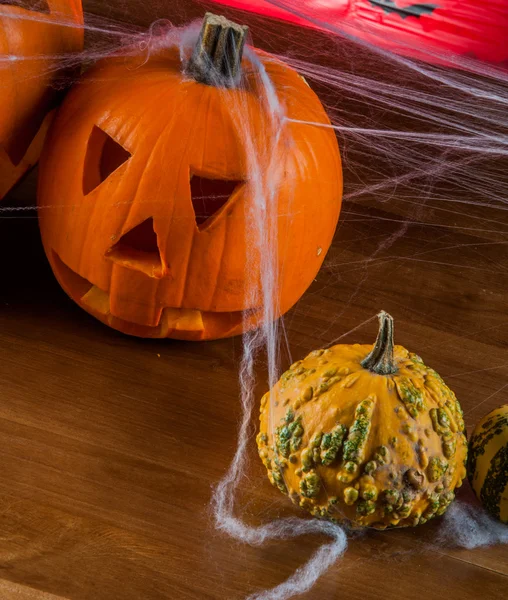 Dark autumn composition with scary pumpkins — Stock Photo, Image