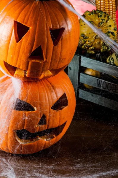 Concepto oscuro de halloween con calabazas —  Fotos de Stock