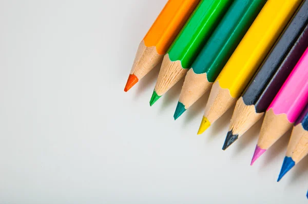 Variety of wooden color pencils isolated on white background — Stock Photo, Image