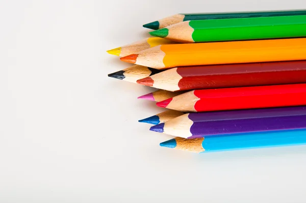 Variety of wooden color pencils isolated on white background — Stock Photo, Image