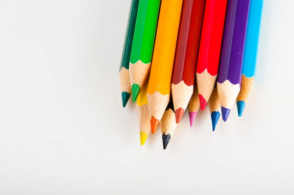 Variety of wooden color pencils isolated on white background — Stock Photo, Image