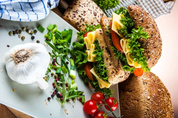 Conceito de sanduíche vívido, comida natural — Fotografia de Stock